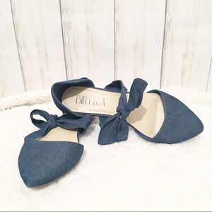 Tie Bow Denim Flats - 7